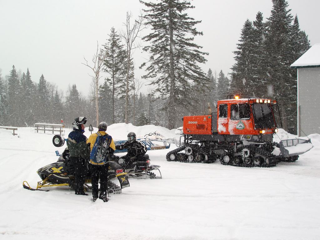 Swift Diamond Riders snowmobile depot in January near Tumble Dick Mountain in northern New Hampshire