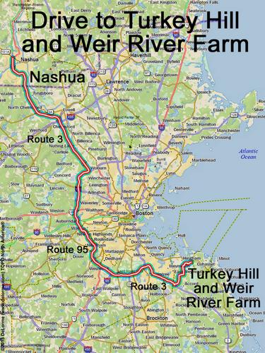 Turkey Hill and Weir River Farm drive route