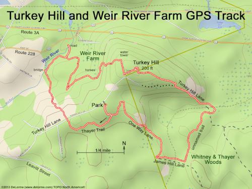 GPS track in March at Turkey Hill and Weir River Farm in eastern Massachusetts