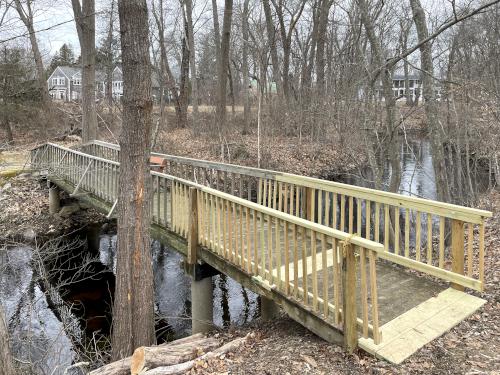 footbridge in March at Turkey Hill and Weir River Farm in eastern Massachusetts
