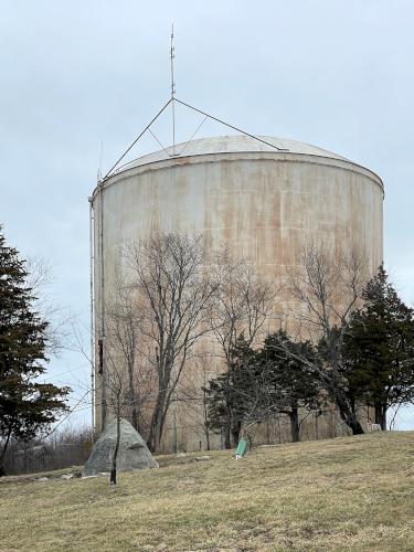 water tower in March at Turkey Hill and Weir River Farm in eastern Massachusetts