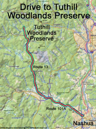 Tuthill Woodlands Preserve drive route