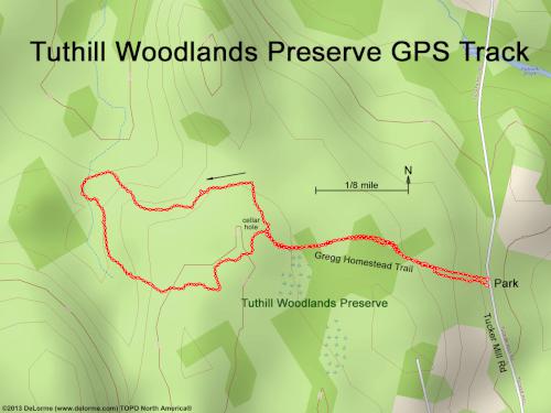 GPS track in February at Tuthill Woodlands Preserve in southern New Hampshire