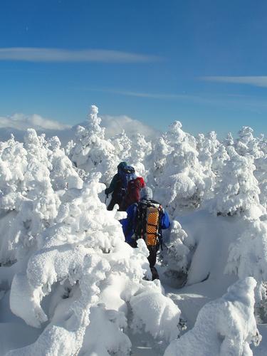 winter hikers on the summit of North Twin Mountain in New Hampshire