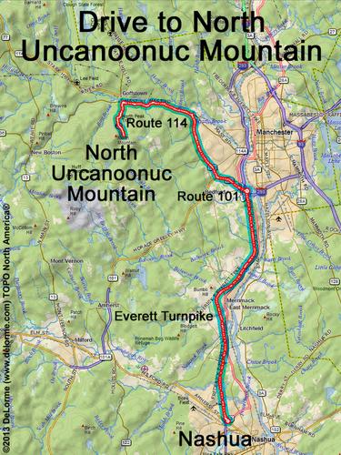 North Uncanoonuc Mountain drive route