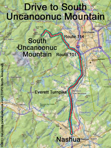 South Uncanoonuc Mountain drive route