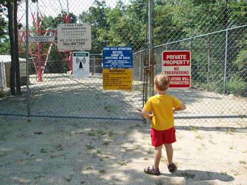warning signs at the antenna installation on South Uncanoonuc Mountain in New Hampshire