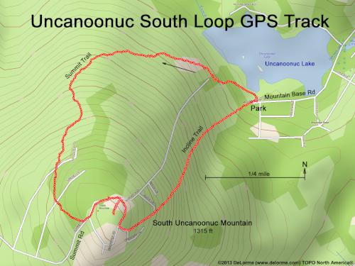 GPS track in July on South Uncanoonuc Mountain in southern New Hampshire