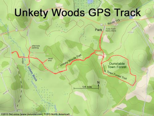 GPS track at Unkety Woods in northeastern Massachusetts