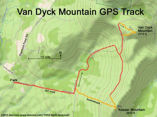 GPS track to Van Dyck Mountain and Keaser Mountain in way-north New Hampshire