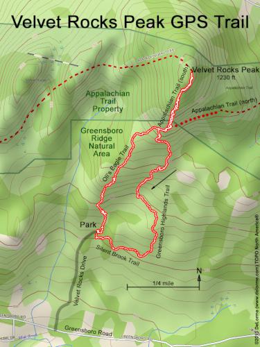 GPS track in March at Velvet Rocks Peak in southwest New Hampshire