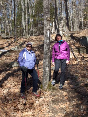 Andee and Linda in March at Velvet Rocks Peak in southwest New Hampshire