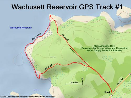 GPS track of my first hike at Wachusett Reservoir in northeastern Massachusetts