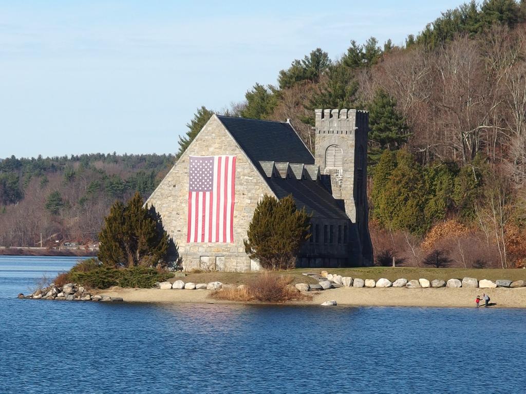 Old Stone Church (a National Landmark) at the inlet of Wachusett Reservoir in northeastern Massachusetts