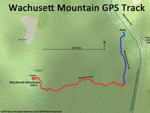 GPS track to Wachusett Mountain in Massachusetts