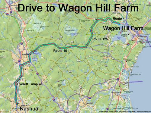 drive route to Wagon Hill Farm parking lot in coastal NH