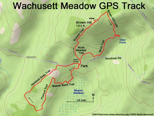 GPS track through Wachusett Meadow Wildlife Sanctuary in Massachusetts