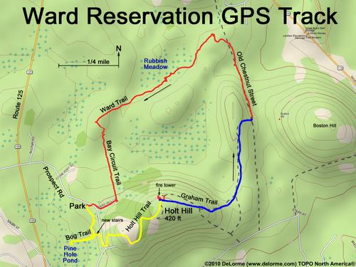 GPS track through Ward Reservation in Massachusetts