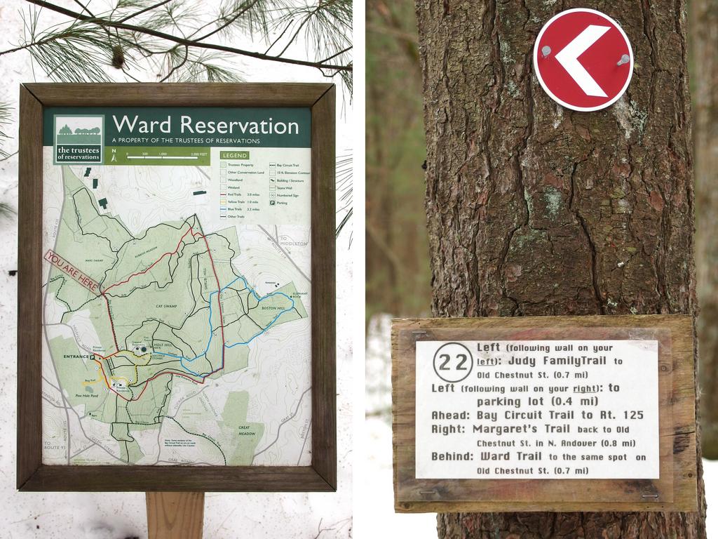 excellent trail-junction signage at Ward Reservation in Massachusetts