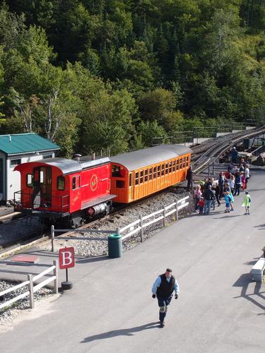 Cog Railway train at Marshfield Station on the way to Mount Washington in New Hampshire