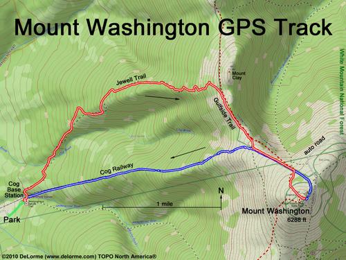 GPS track to Mount Washington in New Hampshire