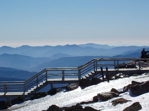 stairway and winter view from Mount Washington in New Hampshire