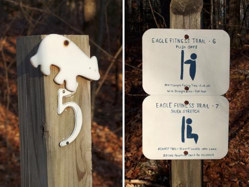 Fitness Trail icon and exercise tasks at Wasserman Conservation Area in southern New Hampshire