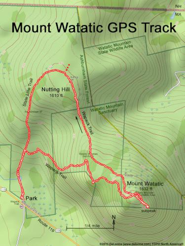 GPS track in April at Mount Watatic in Massachusetts