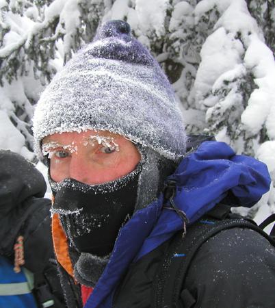 hiker in full-winter gear in New Hampshire