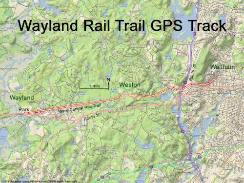 GPS track in October at Wayland Rail Trail near Wayland in eastern MA