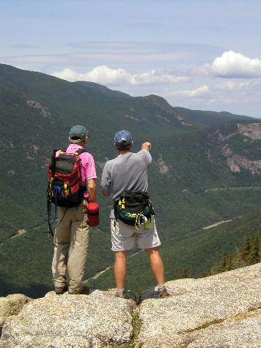 hikers and view from the Webster Cliff Trail in New Hampshire