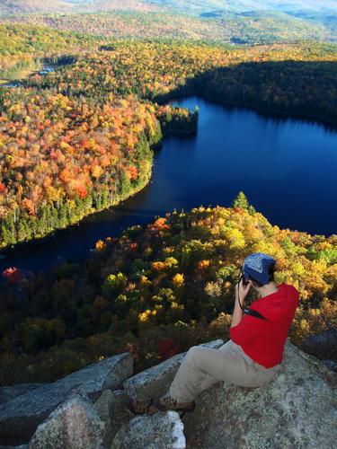 view of Wachipauka Pond and fall foliage from Webster Slide Mountain in New Hampshire