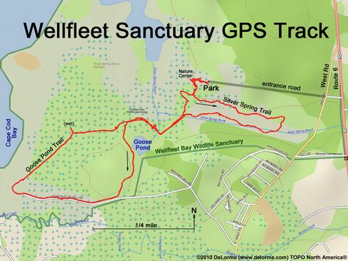 GPS track through Wellfleet Bay Wildlife Sanctuary on Cape Cod in eastern Massachusetts