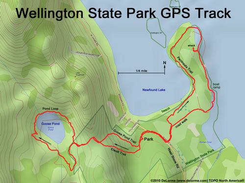 GPS track through Wellington State Park near Newfound Lake in New Hampshire