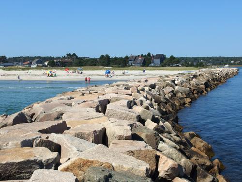 view landward from the jetty at Wells Beach in southern Maine