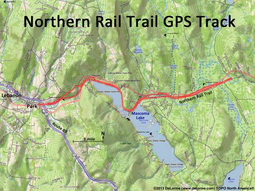 GPS track on the Northern Rail Trail east of Lebanon in New Hampshire