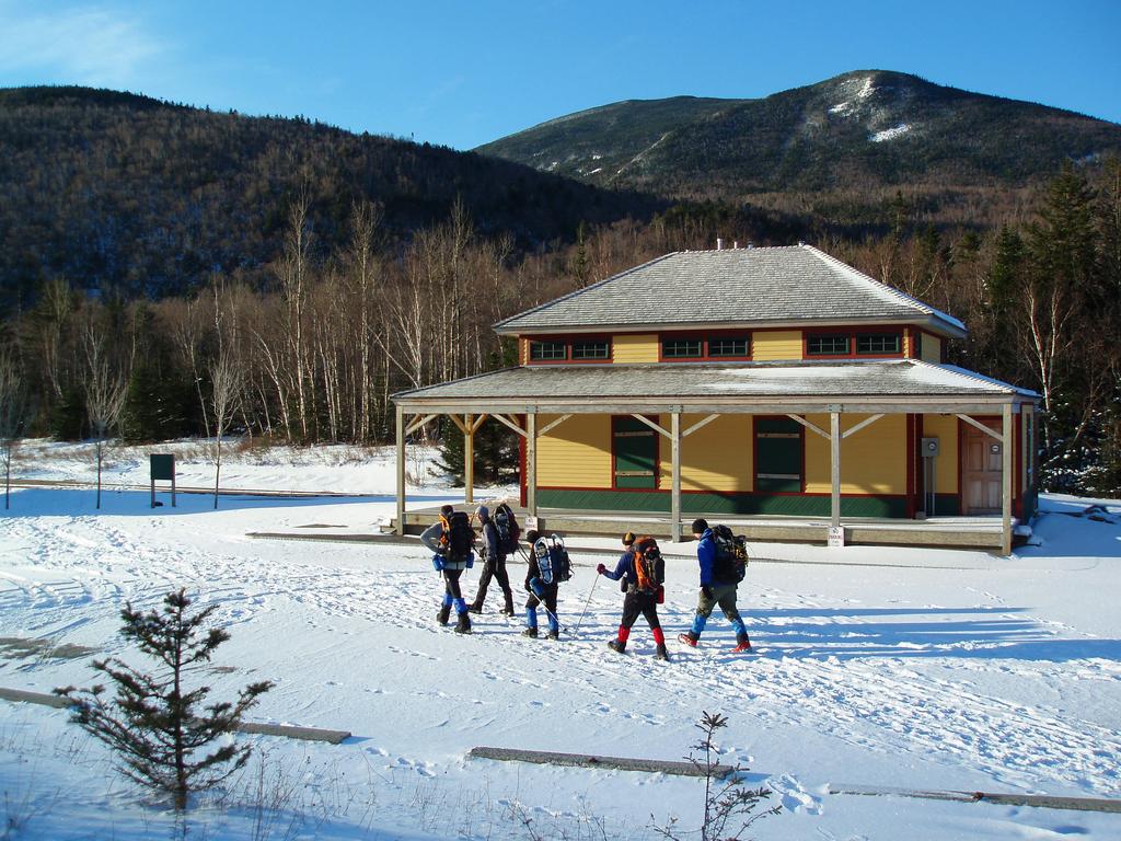 January hikers near Crawford Depot on the way to West Field Peak in the White Mountains of New Hampshire