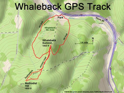 GPS track to Whaleback Mountain near Lebanon in western New Hampshire