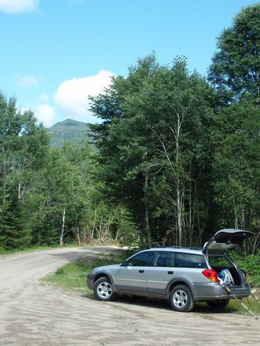 car at trailhead to Whitcomb Mountain in New Hampshire
