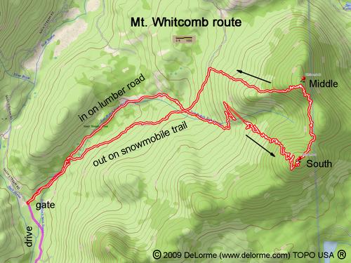 hiker route to Whitcomb Mountain in New Hampshire