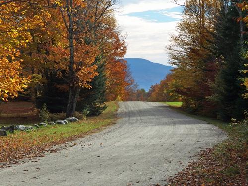 view from the trailhead parking lot of the access road (Beaver Meadow Road) to Whiteface Mountain in northern Vermont