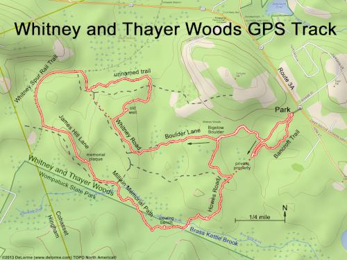 GPS track in March at Whitney and Thayer Woods in eastern Massachusetts