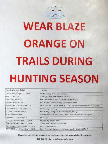 hunting season sign at Whitten Woods in New Hampshire