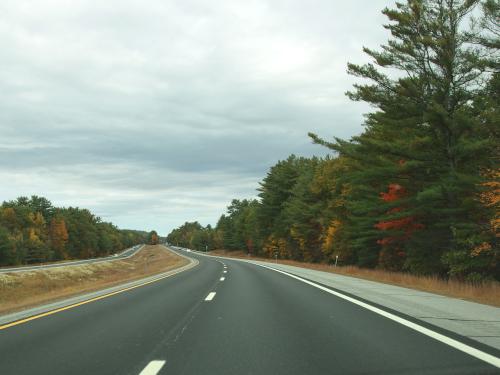 driving Route 93 in October north to Whitten Woods in New Hampshire