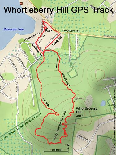 GPS track to Whortleberry Hill in northeastern Massachusetts