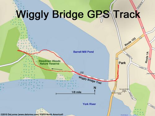 GPS track to Wiggly Bridge near York in southern Maine