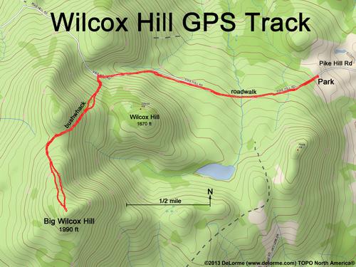 GPS track to Big Wilcox Hill in southwestern New Hampshire