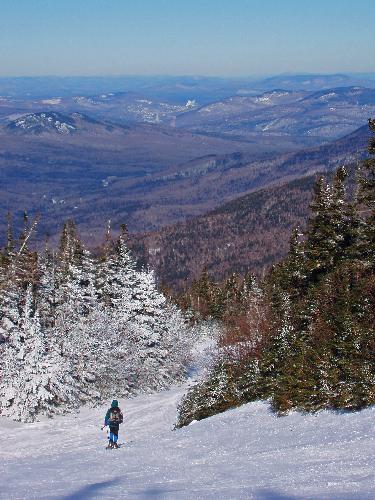 hiking down a ski slope on Wildcat Mountain in New Hampshire