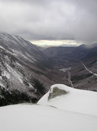 winter view down Crawford Notch from Mount Willard in New Hampshire