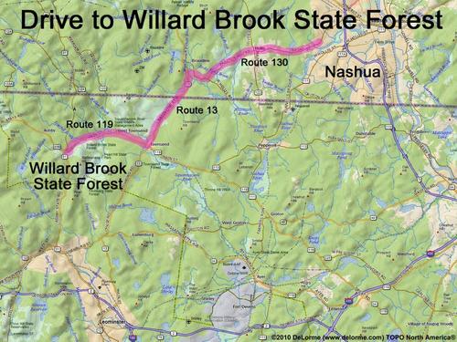 Willard Brook State Forest drive route